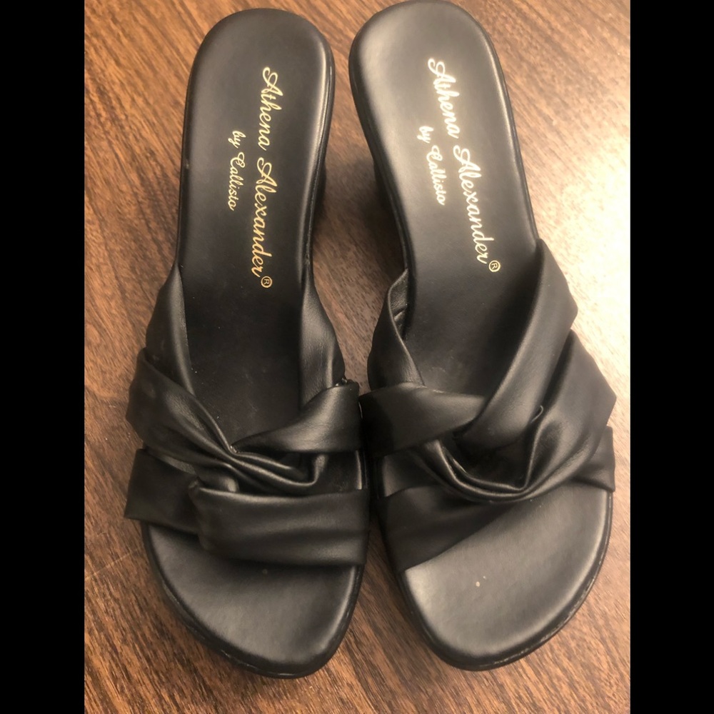 Callisto Black Leather Sandals